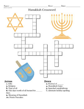 Hanukkah Crossword Puzzle by Serene Science Teachers Pay Teachers
