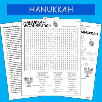 Hanukkah Crossword Vocabulary Word Search Packet TpT