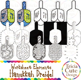 Hanukkah Clip Art Dreidel Worksheet Elements for Tracing C