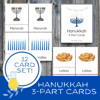 Preview of Hanukkah Festival of Lights Montessori Vocabulary 3 Part Cards for Holiday Unit