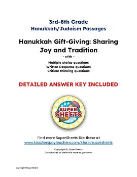Preview of Hanukkah Gift-Giving: Sharing Joy and Tradition - Reading Comprehension