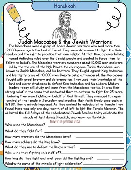 Preview of Hanukkah: History of the Maccabees Reading Comprehension Worksheet Chanukah