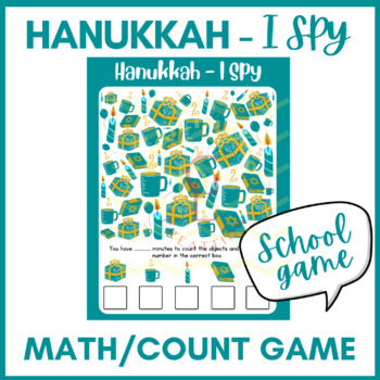 Preview of Hanukkah I spy math literacy game count number activities primary middle no prep
