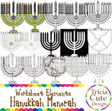 Hanukkah Menorah Worksheet Elements Clip Art for Tracing C