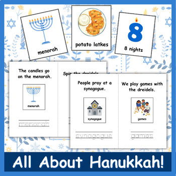 Preview of Hanukkah Picture Vocabulary Cards, Book, and Writing Practice - Autism and ESL