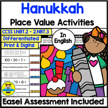 Preview of Hanukkah Place Value Math Place Value Activities and Digital Assessment