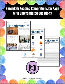 Preview of Hanukkah Reading Comprehension Page with Differentiated Questions - No Prep
