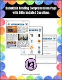 Hanukkah Reading Comprehension Page with Differentiated Qu