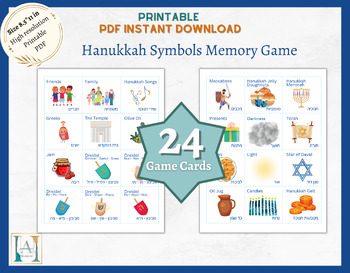 Preview of Hanukkah Symbols Memory Game PDF instant Download