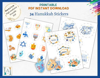 Preview of Hanukkah Symbols Stickers, Printable PDF instant Download