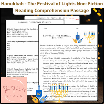 Preview of Hanukkah - The Festival of Lights : Non-Fiction Reading Comprehension Passage