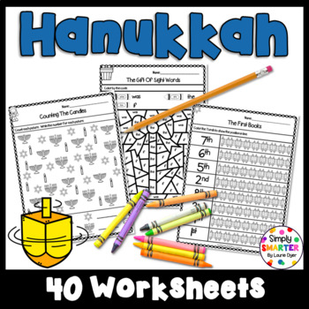 Preview of Hanukkah Themed Kindergarten Math and Literacy Worksheets and Activities