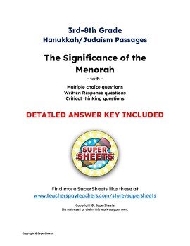 Preview of Hanukkah Traditions: The Significance of the Menorah - Reading Comprehension