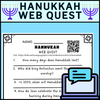 Preview of Hanukkah Web Quest | Online Scavenger Hunt Activity | Research