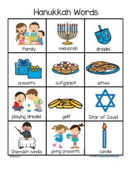 Preview of Hanukkah Words and Pictures Vocabulary Printable Distance Learning FREE