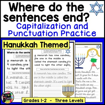 Preview of Hanukkah Writing Capitalization and Punctuation Practice | Paragraph Editing