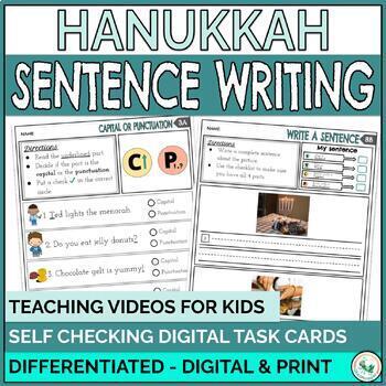 Preview of Hanukkah Writing Sentences Activities Digital Resource