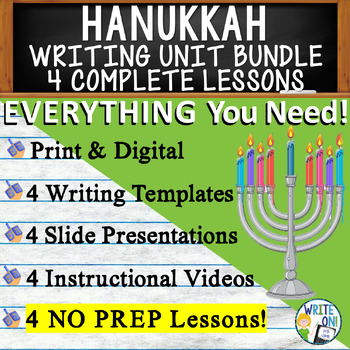 Preview of Hanukkah Writing Unit - 4 Essay Activities, Graphic Organizers, Rubrics, Quizzes