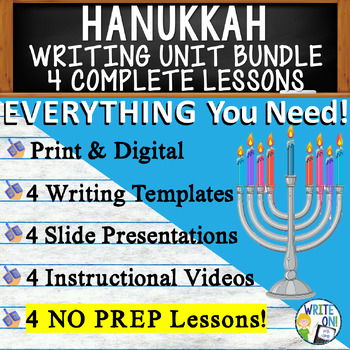 Preview of Hanukkah Writing Unit - 4 Essay Activities Resources, Graphic Organizers