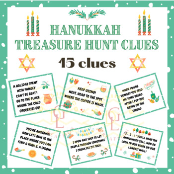 Preview of Hanukkah Christmas scavenger hunt Treasure Hunt context Clues riddle primary 3rd
