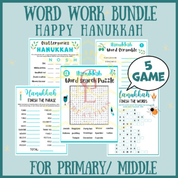 Preview of Hanukkah winter Word work BUNDLE phonic centers word scramble main idea middle