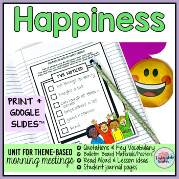 Preview of Happiness Lesson Plans PDF for Morning Meeting Activities with Google Slides