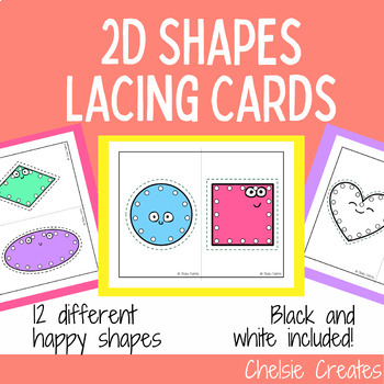 Preview of Happy 2D Shapes Lacing Cards