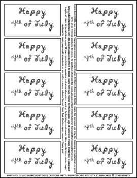 Preview of Happy 4th of July Black Fabric Font 10 Card Tags Captions Sheet Printable