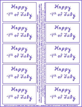 Preview of Happy 4th of July Blue Fabric Font 10 Card Tags Captions Sheet Printable