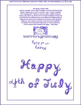 Preview of Happy 4th of July Dark Blue Fabric Font Card Printable