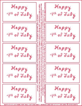 Preview of Happy 4th of July Red Fabric Font 10 Card Tags Captions Sheet Printable