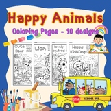 Happy Animals Coloring Pages - 10 designs