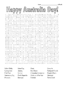 Preview of Happy Australia Day! -  Difficult Wordsearch and Coloring Page