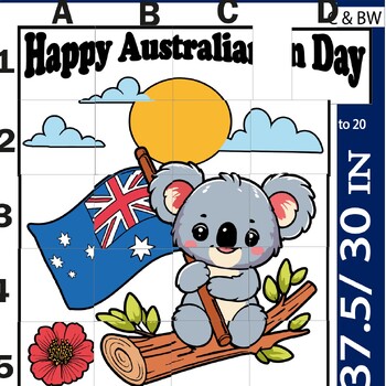 Preview of Happy Australia Day with Koala- Red Poppy Collaborative Poster Coloring & Puzzle