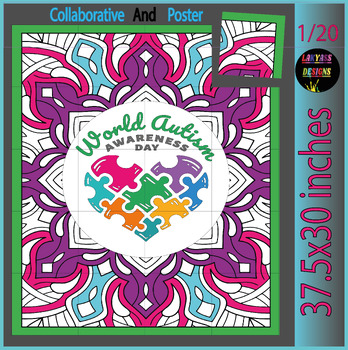 Preview of Happy Autism Awareness Day Collaborative Coloring page Bulletin Board Poster