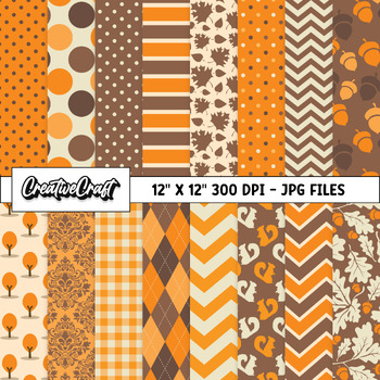 Happy Autumn Fall Digital Papers, scrapbook thanksgiving, backgrounds