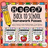 Happy Back to School Apple Homework Pass Tags *Editable*
