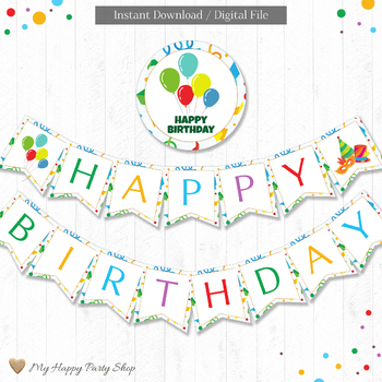 Preview of Happy Birthday Banner, Colorful Banner, Rainbow. Classroom Bday Party, PRINTABLE