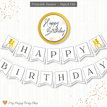 Preview of Happy Birthday Banner, Dancing Birthday Party Decor, PRINTABLE