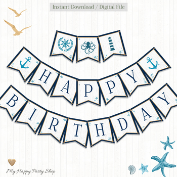 Nautical Birthday Banner Happy Birthday Banner Nautical 