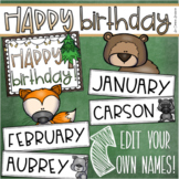 Happy Birthday Bulletin Board Display Posters Woodland Animals Theme Editable