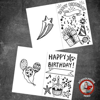 Preview of Happy Birthday Card Coloring Pages for Students, Teachers, Staff, Parents