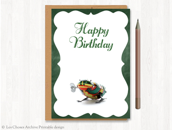 Preview of Happy Birthday Card, Printable, Kids B-day, Frog, Fold - 5"X7"