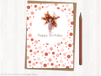 Preview of Happy Birthday Card, Printable, Kids B-day, Pink Doll, Fold - 5"X7"