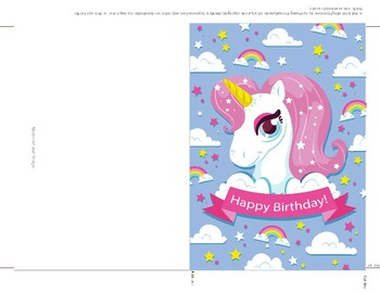 Preview of Happy Birthday Card - printable file.  unicorn lovely birthday card