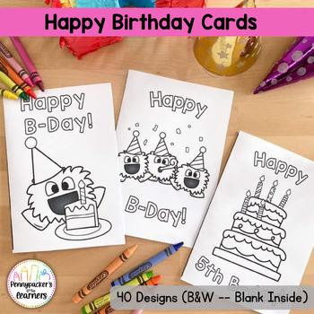 Preview of Happy Birthday Cards (B&W - Blank inside) Foldable