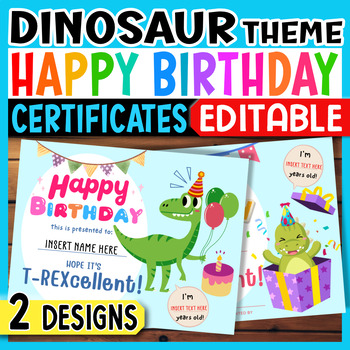 Happy Birthday Certificate - Editable Birthday Certificates Dinosaur Theme