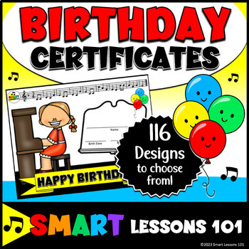 Preview of Happy Birthday Certificates | Music Themed Birthday Certificates Ready to Print