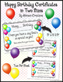 Happy Birthday Certificates in Two Sizes