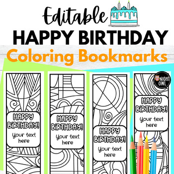 Preview of Happy Birthday Bookmarks to Color - Editable PowerPoint